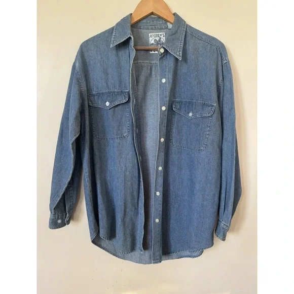 Andrew's Blues Vintage Denim Shirt Tunic Long 90s Medium Women's - Picture 1 of 3